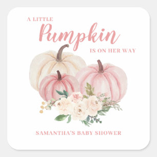 Sticker Carré Baby Shower Fille Citrouille Rose 