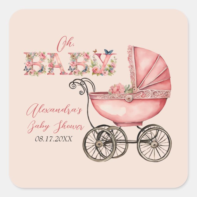 Sticker Carré Baby shower fille de transport de bébé (Devant)