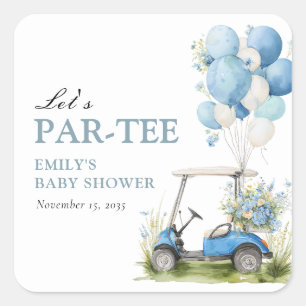 Sticker Carré Baby-Shower Fille Golf Let's Par-tée
