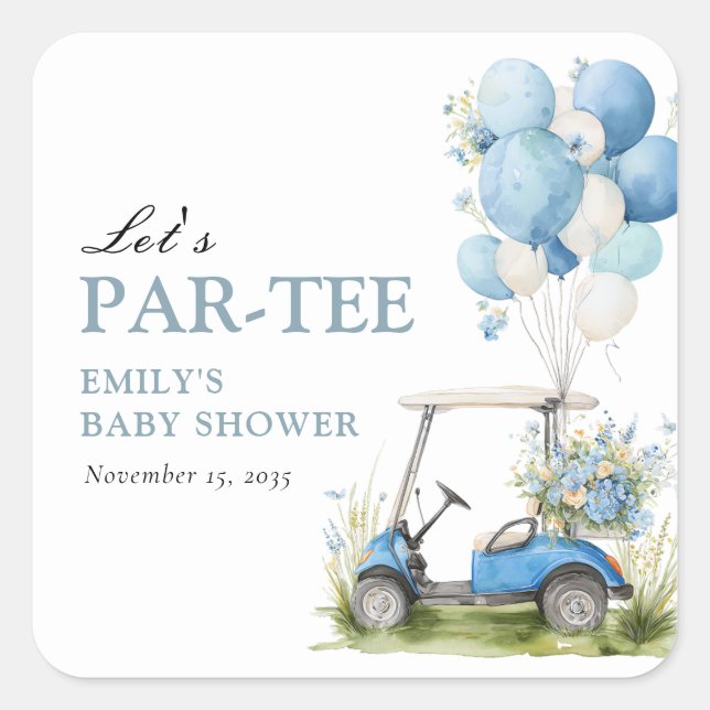 Sticker Carré Baby-Shower Fille Golf Let's Par-tée (Devant)
