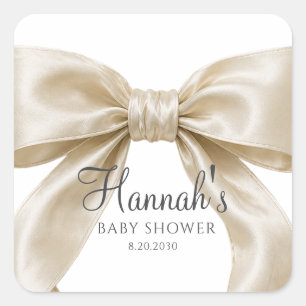 Sticker Carré Baby Shower Fille Ruban Satin Champagne