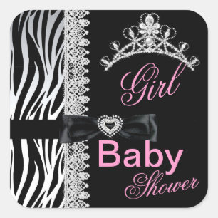 Sticker Carré Baby shower fille Zebra Princesse Tiara