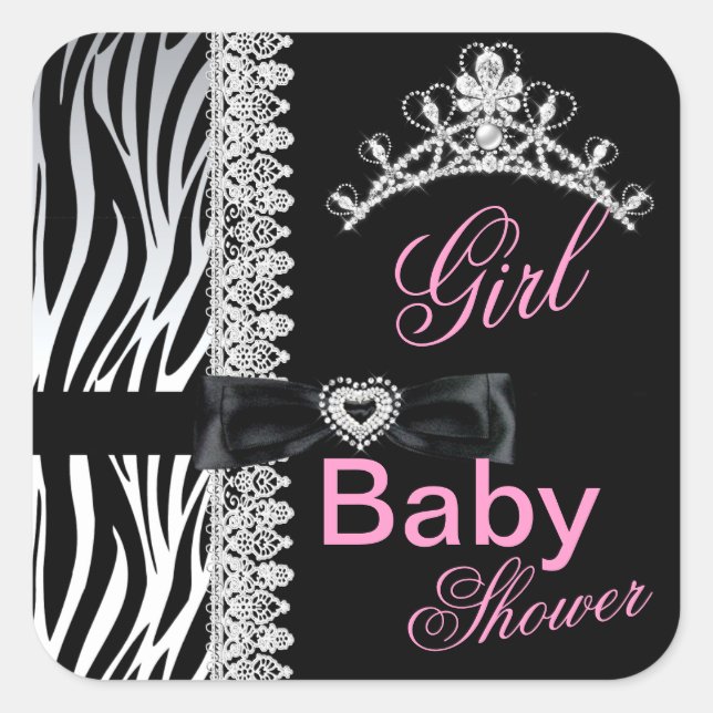 Sticker Carré Baby shower fille Zebra Princesse Tiara (Devant)