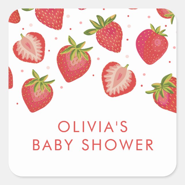 Sticker Carré Baby shower Filles fraises (Devant)
