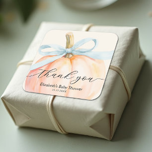 Sticker Carré Baby-Shower Filleul Citrouille Ruban Bleu
