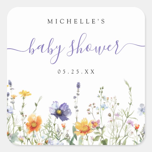 Sticker Carré Baby shower fleur sauvage (Devant)