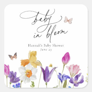 Sticker Carré Baby shower fleur sauvage Bloom
