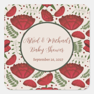 Sticker Carré Baby shower fleur sauvage Red Poppy