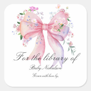 Sticker Carré Baby shower Fleurs à l'arc - pour la bibliothèque