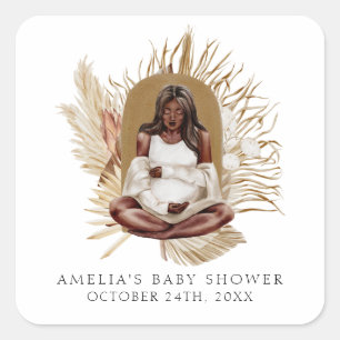 Sticker Carré Baby Shower Fleurs Bohèmes