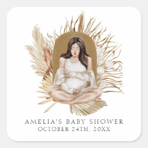 Sticker Carré Baby Shower Fleurs Bohèmes