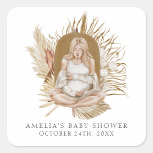 Sticker Carré Baby Shower Floral Boho