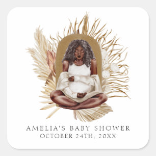 Sticker Carré Baby Shower Floral Boho