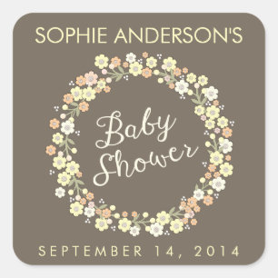 Sticker Carré Baby shower floral de neutre de guirlande de