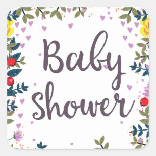 Sticker Carré Baby shower Floral Invitation