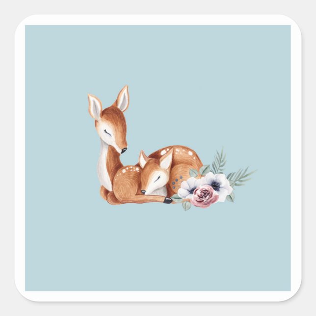 Sticker Carré Baby shower floral rustique de la forêt de cerfs V (Devant)