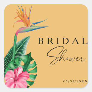 Sticker Carré Baby shower floral tropical