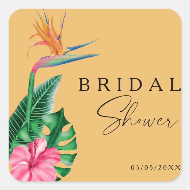 Sticker Carré Baby shower floral tropical  (Devant)
