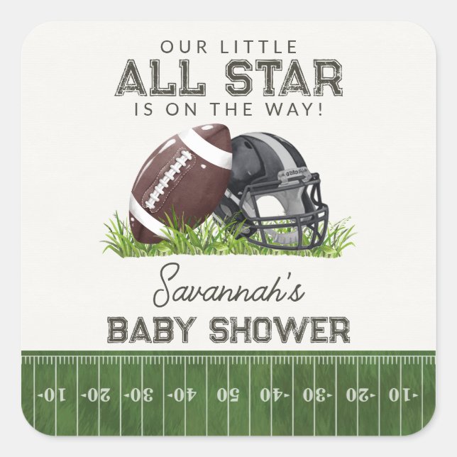 Sticker Carré Baby Shower Football Little All Star Touchdown (Devant)