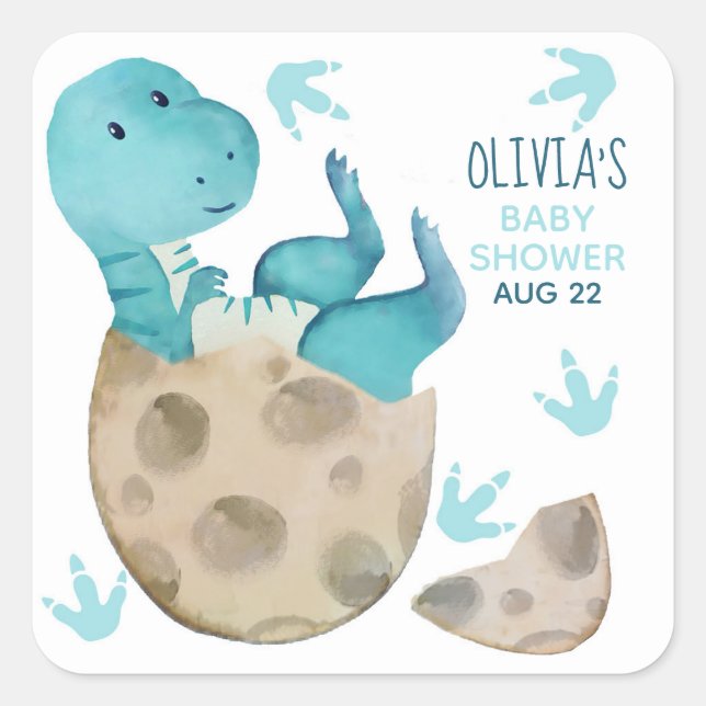 Sticker Carré Baby Shower Garçon Dinosaure T Rex (Devant)