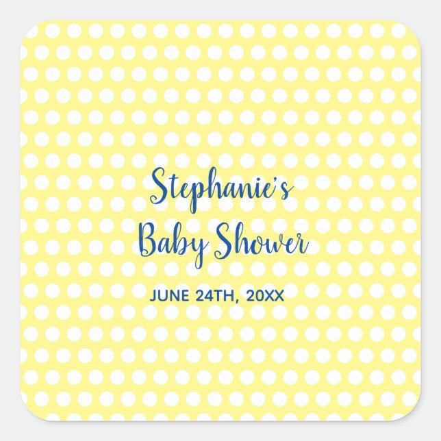 Sticker Carré Baby shower garçon Pois jaune bleu  garçon (Devant)