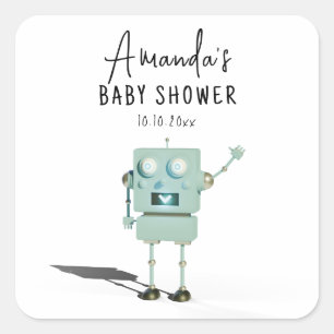 Sticker Carré Baby Shower garçon robot 