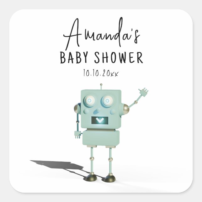 Sticker Carré Baby Shower garçon robot  (Devant)