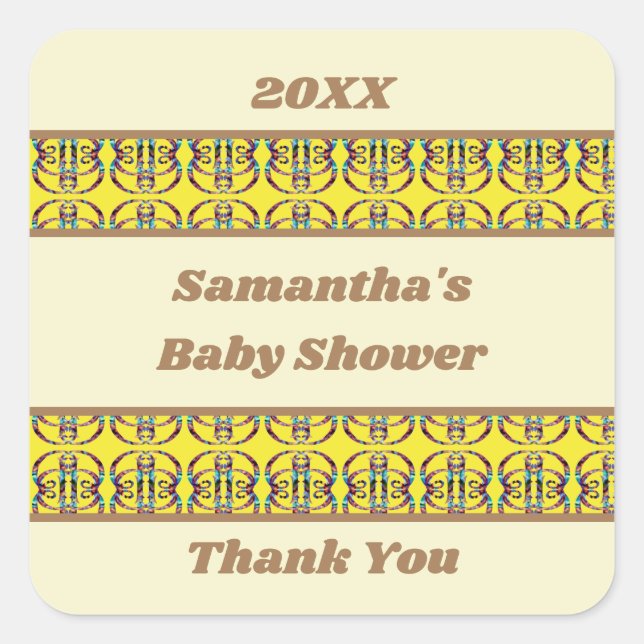 Sticker Carré Baby shower Géométrique Abstrait Sexe Neutre (Devant)
