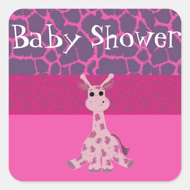 Sticker Carré Baby-Shower Girafe Rose (Devant)