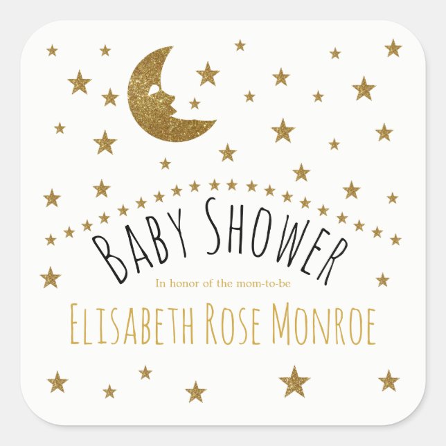 Sticker Carré Baby shower Gold Moon et Stars (Devant)