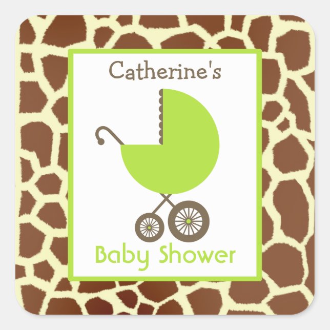 Sticker Carré Baby shower Green Carriage & Giraffe Imprimer (Devant)