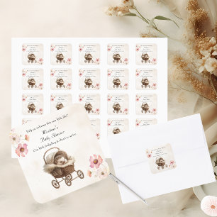 Sticker Carré Baby-Shower "Hérisson Victorien"
