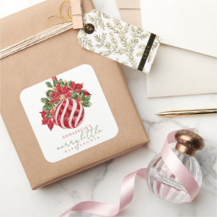 Sticker Carré Baby Shower Joyeux Petit Bébé Ornement Rouge Noël