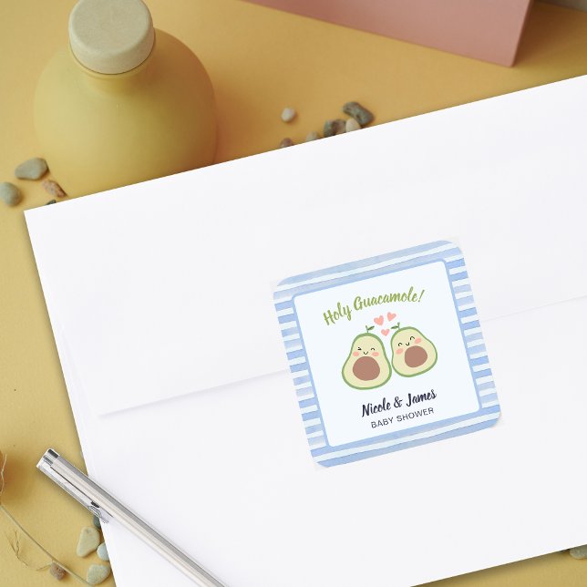 Sticker Carré Baby shower jumeaux neutre genre de l'Avocado (Cute Avocado Gender Neutral Twins Baby Shower Square Sticker)