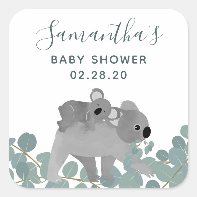 Sticker Carré Baby shower Koala Bears (Devant)