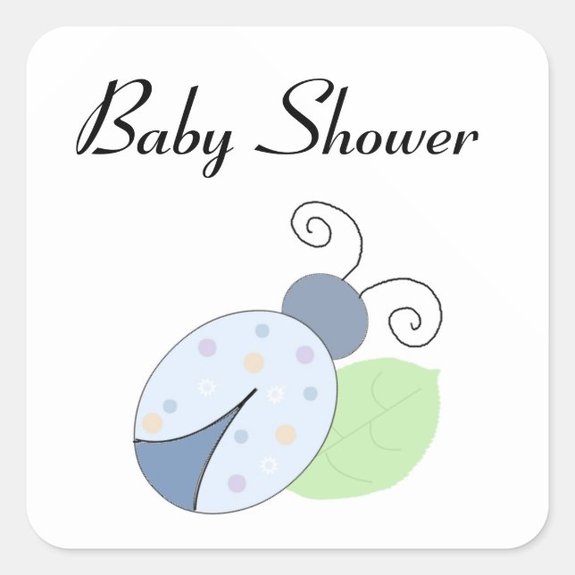 Sticker Carré Baby shower Ladybug bleu (Devant)