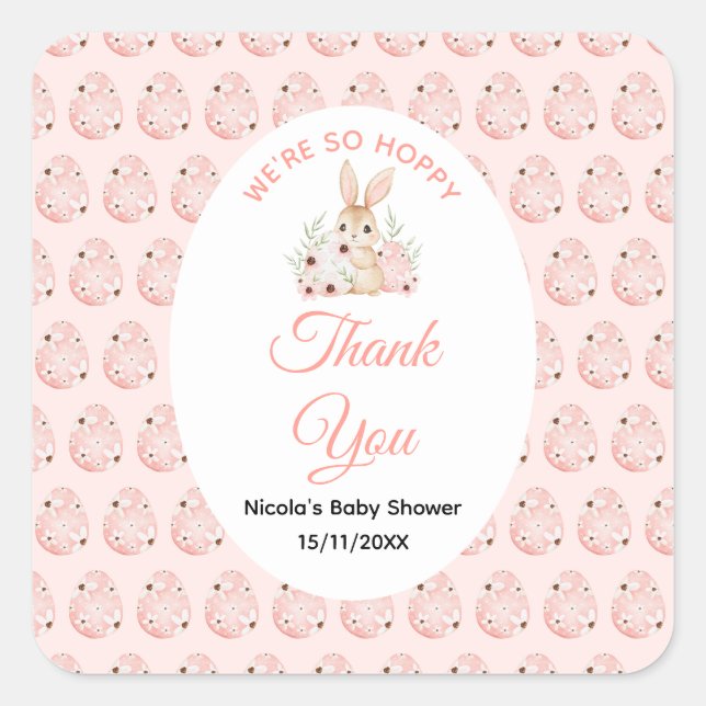 Sticker Carré Baby Shower Lapin de Pâques (Devant)