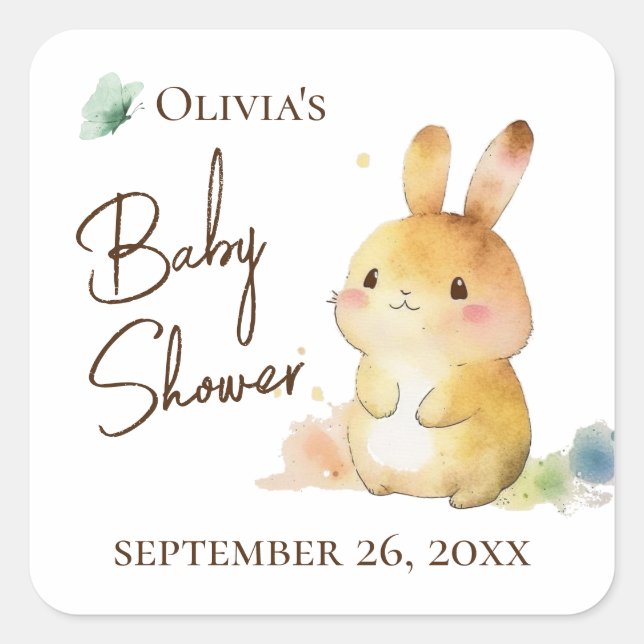 Sticker Carré Baby shower lapin lapin mignon Personnalisé (Devant)