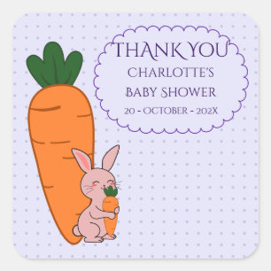 Sticker Carré Baby Shower Lapin Mignon & Carotte