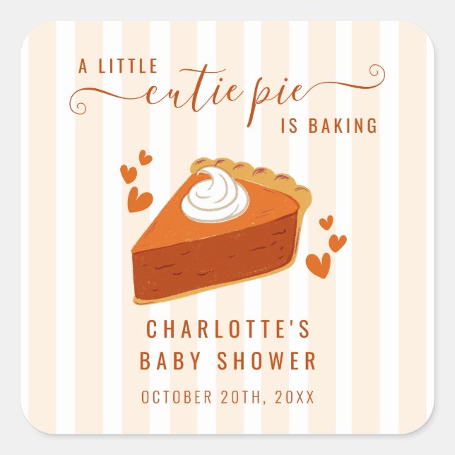 Sticker Carré Baby shower Little Cutie Pie Citrouille Fall Strip (Devant)