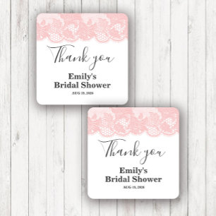 Sticker Carré Baby Shower Mariage en Dentelle Rose