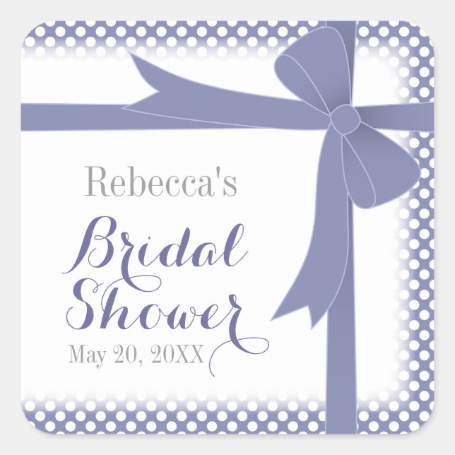 Sticker Carré Baby Shower Mariage Ruban Violet et Points Blancs (Devant)