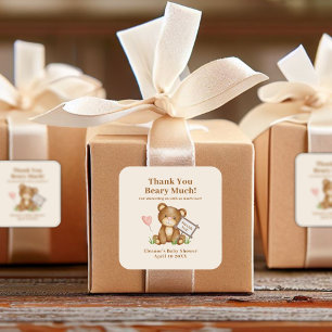 Sticker Carré Baby shower Merci béary beaucoup