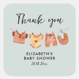 Sticker Carré Baby shower Merci de vêtements pour bébés