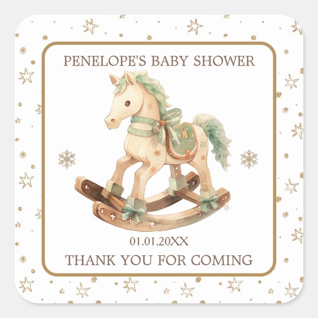 Sticker Carré Baby shower Merci Rocking Horse (Devant)