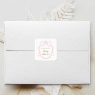 Sticker Carré Baby shower minimal pour fille à la cou rose