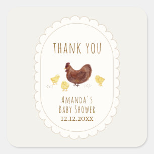 Sticker Carré Baby Shower Minimaliste Bohème Neutre de Ferme de