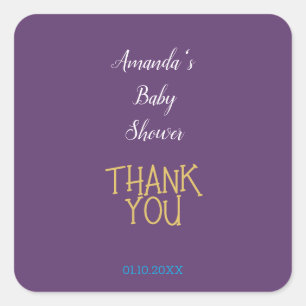 Sticker Carré Baby shower minimaliste couleur or Indigo chic