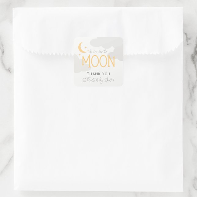 Sticker Carré Baby Shower Moderne Au-Dessus De La Lune (Sac)