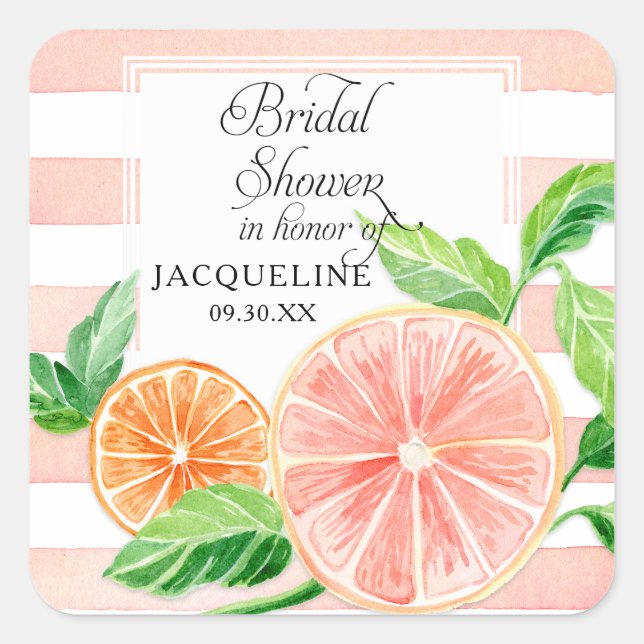 Sticker Carré Baby Shower Moderne au Pamplemousse Rose Orange (Devant)